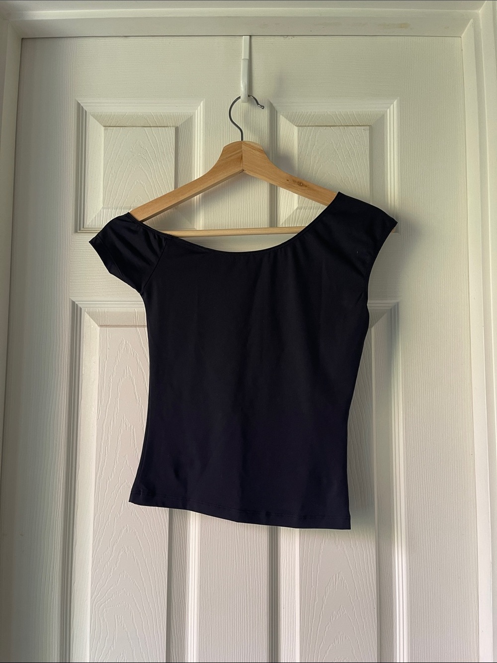 STRIPT Black Boatneck Off Shoulder Fitted Top Size S